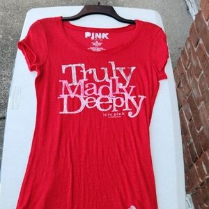 PINK Victoria's Secret Red Tee with White Graphic